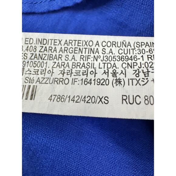 ZARA 100% Linen Oversized Button Down Shirt Women’s XS Royal Cobalt Blue Beachy - Picture 14 of 15